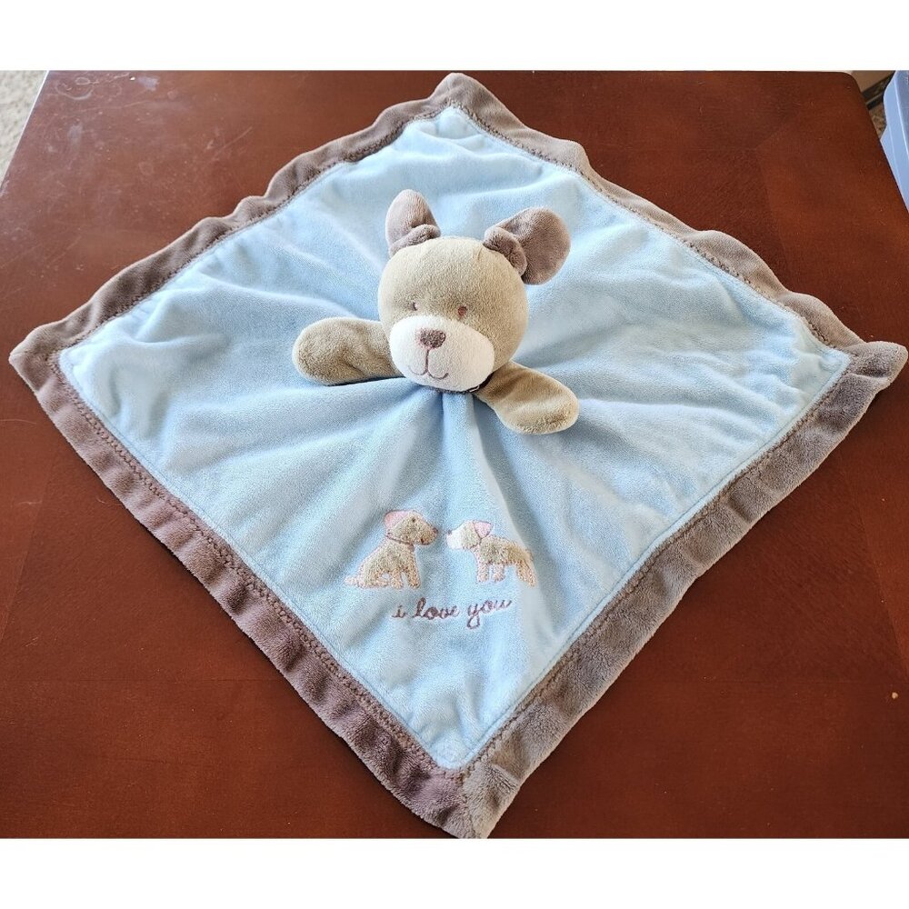 Carters Puppy Dog "I Love You" Lovey Rattle Security Blanket Blue/Brown Plush